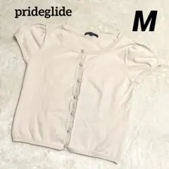 【良品】prideglide 半袖ニットカーディガン M相当 ピンクベージュのサムネイル