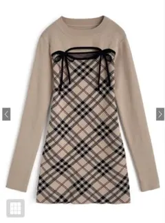 リボン付きチェック柄ミニワンピース