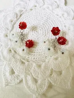 ※ソフト薔薇 レッド ホワイト ピアス※