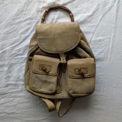 美品】 グッチ バンブー 竹 茶 リュック ターンロック レディース