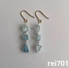 No.161 シンプル　天然石　アクアマリン　ロングピアス　イヤリング