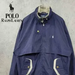 【90s 古着】ポロ ラルフローレン 刺繍 ナイロンジャケット ネイビー XL