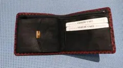印伝　赤漆の麻の葉文様のふたつおり財布　未使用品　レトロ