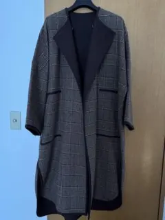 PLSTブラウン系チェック Mサイズ ロングコート