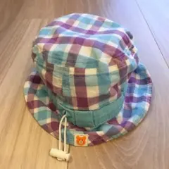 キッズ 帽子 ミキハウス　水色 紫 チェックのサムネイル
