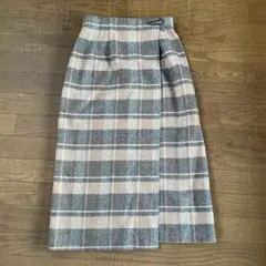 グレー ベージュ チェック柄 ラップスカート