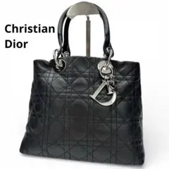 ディオール レディディオール カナージュ オールレザー ハンドバッグ ブラック