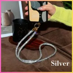 【シルバー】スマホストラップ ネックストラップ 落下防止 ストーン 社員証