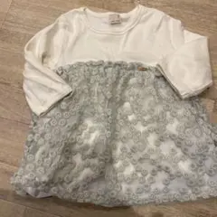 petit main トップス　花柄　刺繍　ブルー110