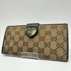 グッチ ラブリーハート 長財布 GGキャンバス Wホック ブラウン