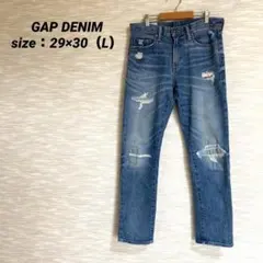 GAP DENIM ストレートデニム【L 29×30】スリム ダメージ 0786