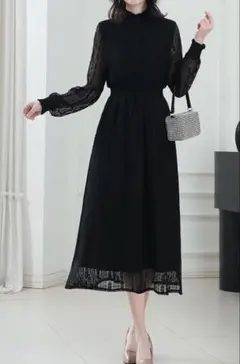 【美品】Aラインワンピース 上品シースルー