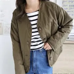 アンドミー　薄手　ノーカラー キルティングジャケット