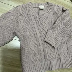 petit main 薄いピンク ケーブル編み ニットセーター