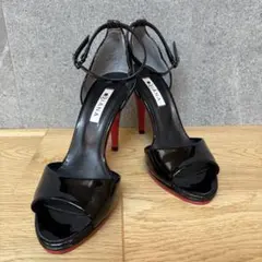【美品】DIANA パンプス エナメル 黒 オープントゥ ストラップ 24