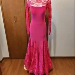 ジャンティ　ピンク レース 長袖 社交ダンス用ドレス