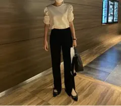 ZARA ザラ　黒 スラックス ゴムウエスト　センタープレス