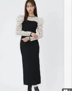 美品 0 フレイアイディー オーガンスリーブニットコンビワンピース