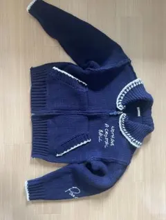 ネイビー ジップアップニット M