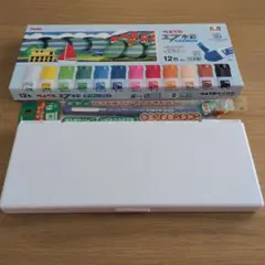 ぺんてる　エフ水彩１２色・絵筆平6号小・パレット