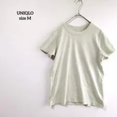 ユニクロ Tシャツ ライトイエローグリーン 半袖 首周りリブ編み t4635