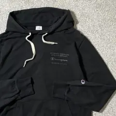 Champion ロゴプリントプルオーバー パーカー ブラック M フーディ