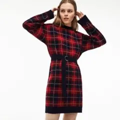 ラコステ　ジャガードニットワンピース　膝丈　M