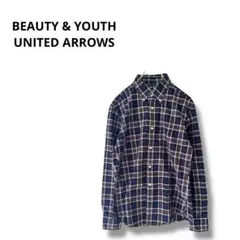 【ビューティーアンドユース】シャツ　長袖　カジュアル　ボタンダウン　ネイビー　M