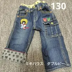 中古 130 ミキハウス　ダブルＢ　アフロベア　デニムハーフパンツ　120