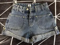 デニムブルー ショートパンツ ロールアップ