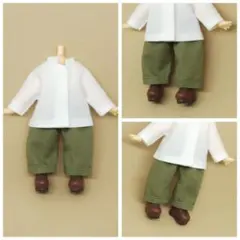 ハンドメイド ドール服 セミワイドパンツ(カーキ色) １点のサムネイル