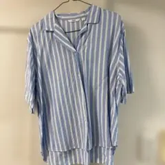 UNIQLO 半袖シャツ XL 青と白のストライプ