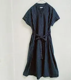 KEYUCA ケユカ ストライプ柄シャツワンピース スキッパー ベルト付きのサムネイル