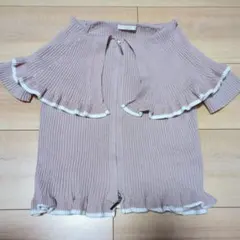 リブ編みフリル半袖トップス M ピンクのサムネイル