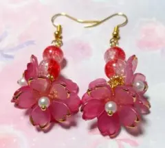 イヤリングに交換可☆【揺れるピアス】ハンドメイド レッド系