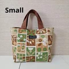 トートバッグ　パッチワーク風布地　茶系　ハンドメイド