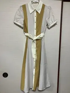 未使用　アクシーズ　ストライプ切替シャツワンピース