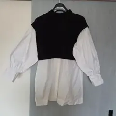 バイカラー長袖シャツ ブラック ホワイト