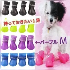 【パープル　M】人気　犬の靴　紫　ペットブーツ　雨　濡れない　レインブーツ