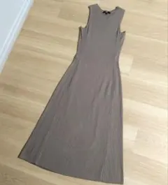 ユニクロ コットンブレンドニットワンピース M ベージュ リブ ニット