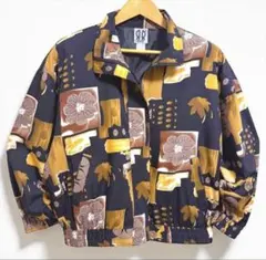 ジャケット 総柄 ブラウン系 M レトロ 個性的 古着 ヴィンテージ