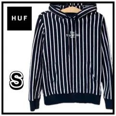 HUF ストライプ フード付きパーカー Sサイズ 長袖 刺繍 メンズ ネイビー
