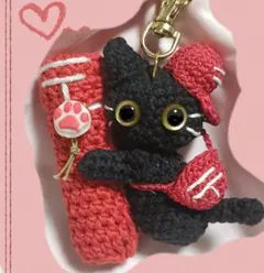 リップホルダー　リップケース　あみぐるみ　黒猫　猫　キーホルダー　かぎ針