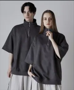 CLEL ハーフジップデザイン半袖プルオーバーTシャツ M チャコールグレーのサムネイル