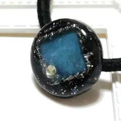 【匿名配達メール便】青　黒　スクエア　ヘアゴム　ハンドメイド