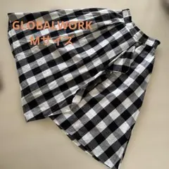 GLOBAL WORK グローバルワーク黒✖️白のチェック柄　ロングスカート　綿麻