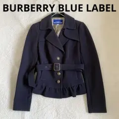 バーバリーブルーレーベル　ペプラム　ジャケット　ベルト　金ボタン　ノバチェック