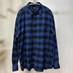 【XXL】 UNIQLO ブラック/ブルー ブロックチェック柄 ネルシャツ