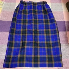 古着✩チェックタイトスカート　ブルー　裏地あり
