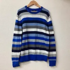 J2627 Gap 青系ボーダー クルーネックニット　コットン　XS